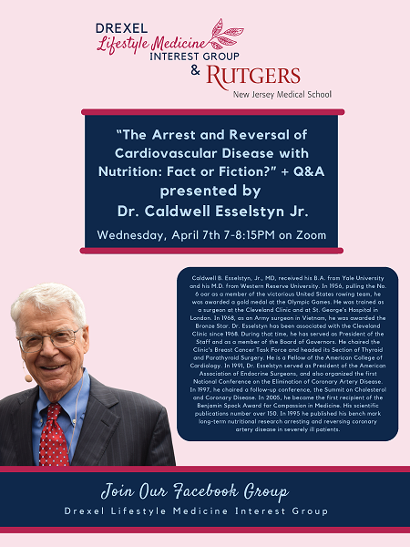 Drexel University Physician Assistant Lifestyle Medicine Interest Group flyer for April 7 event.